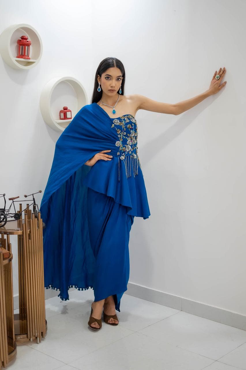Cobalt Draped Embellished Ensemble