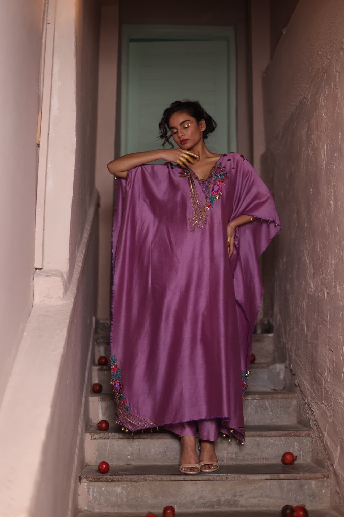 Embroidered Draped Kaftan