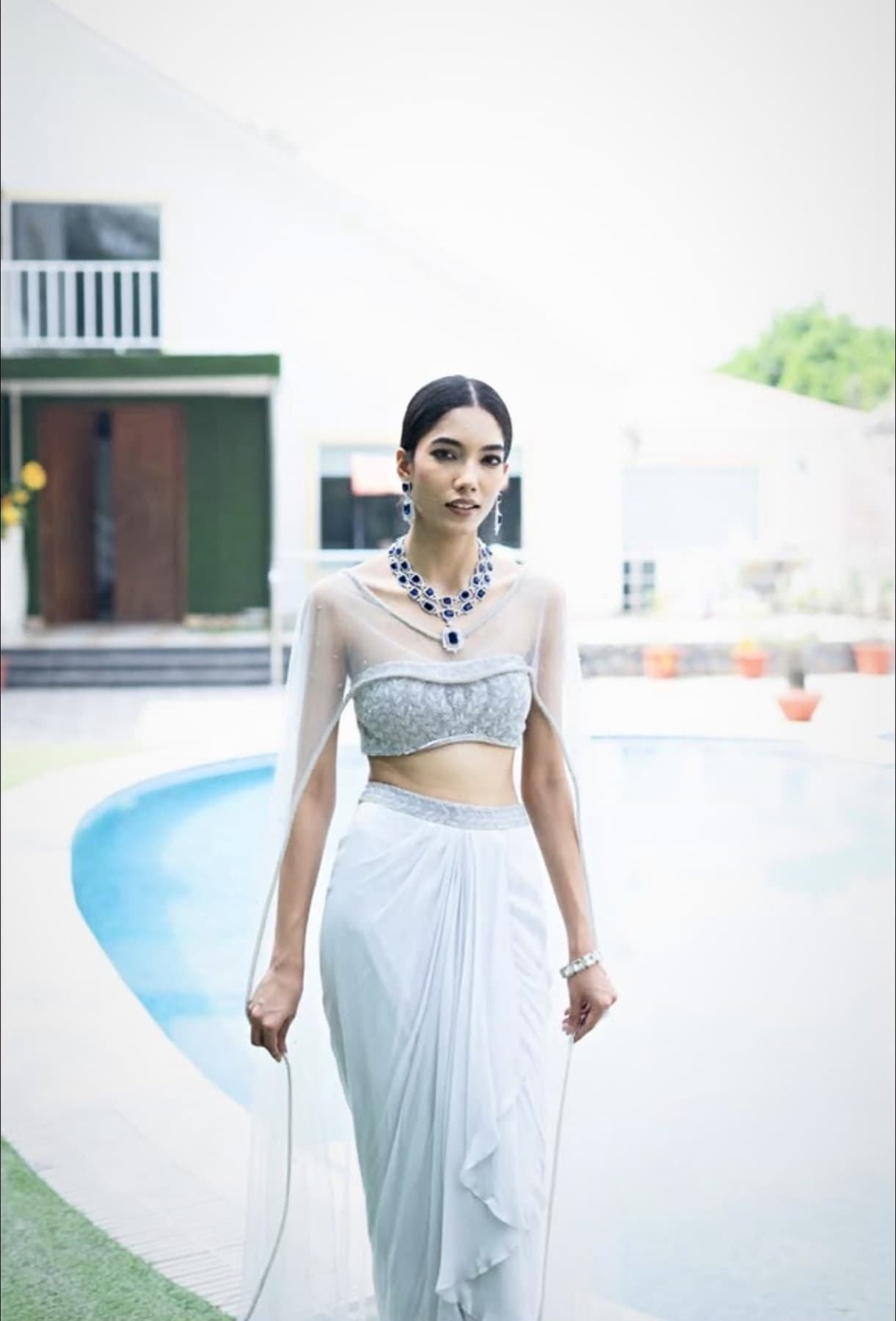 Ice Blue Draped Cape Silhouette