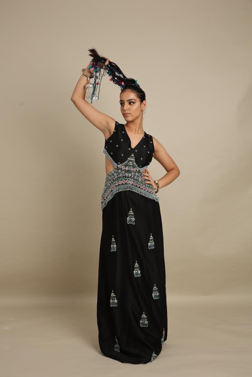 Noir Embroidered Draped Silhouette
