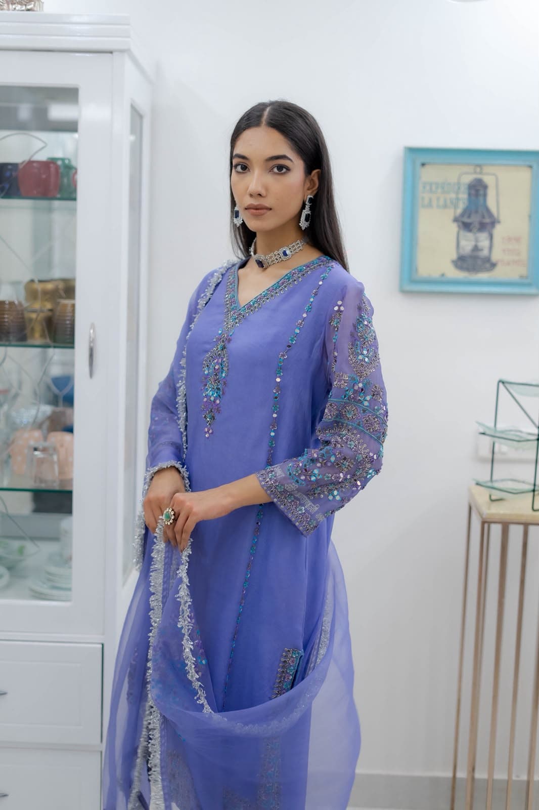 Periwinkle Blue Embroidered Kurta Set