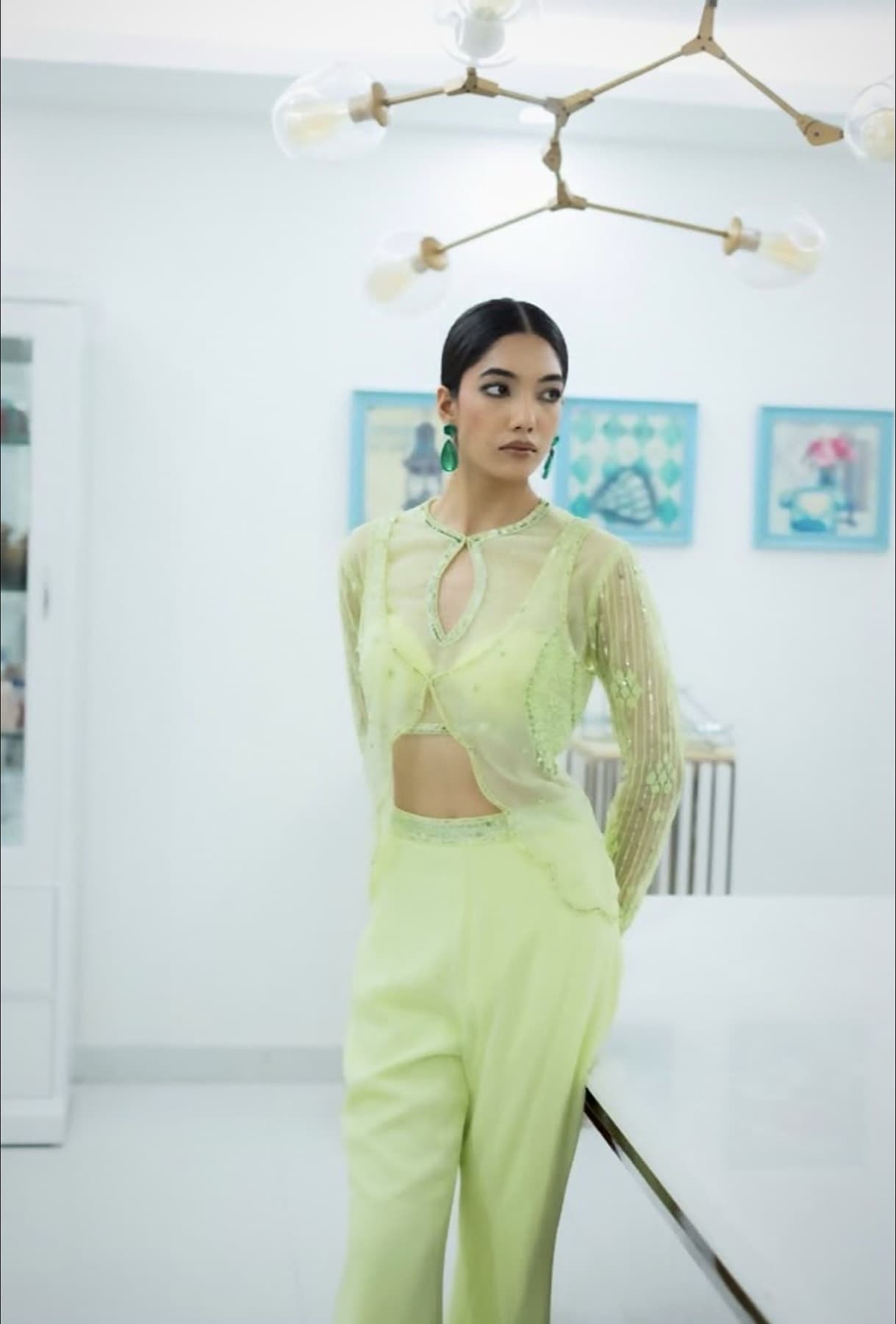 Pistachio Embroidered Contemporary Co-ord