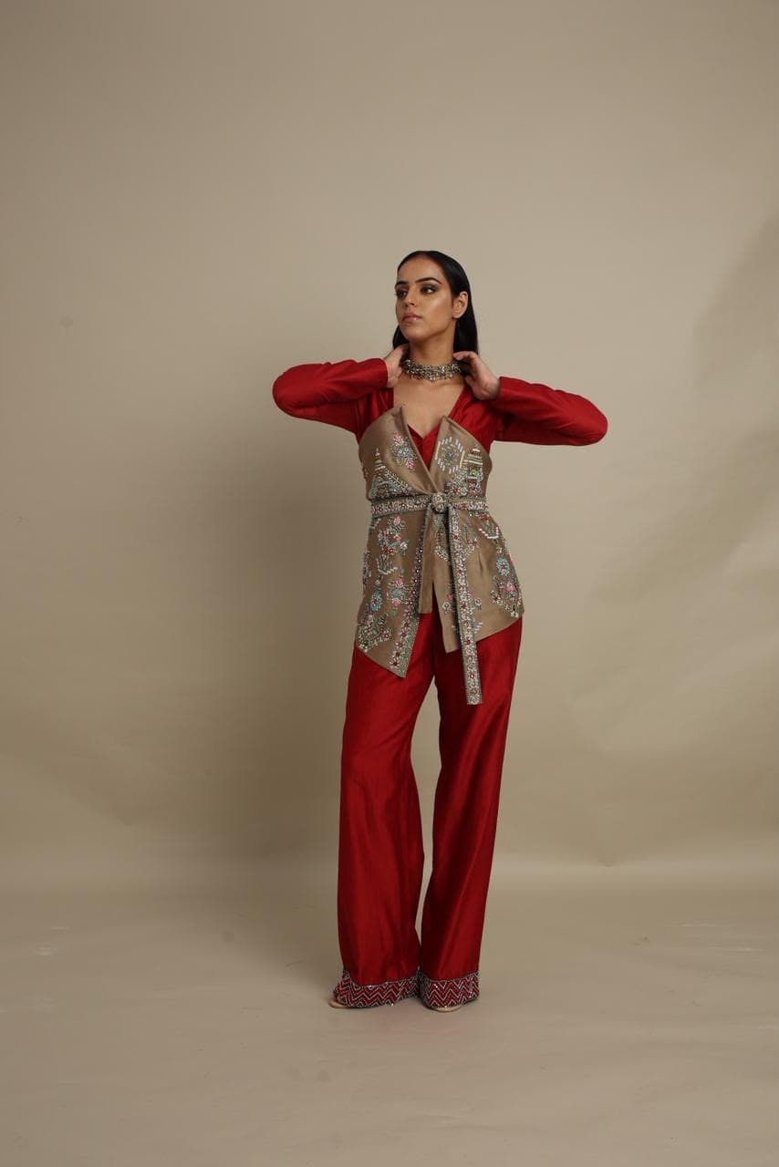 Ruby Embroidered Wrap Top & Flared Jumpsuit