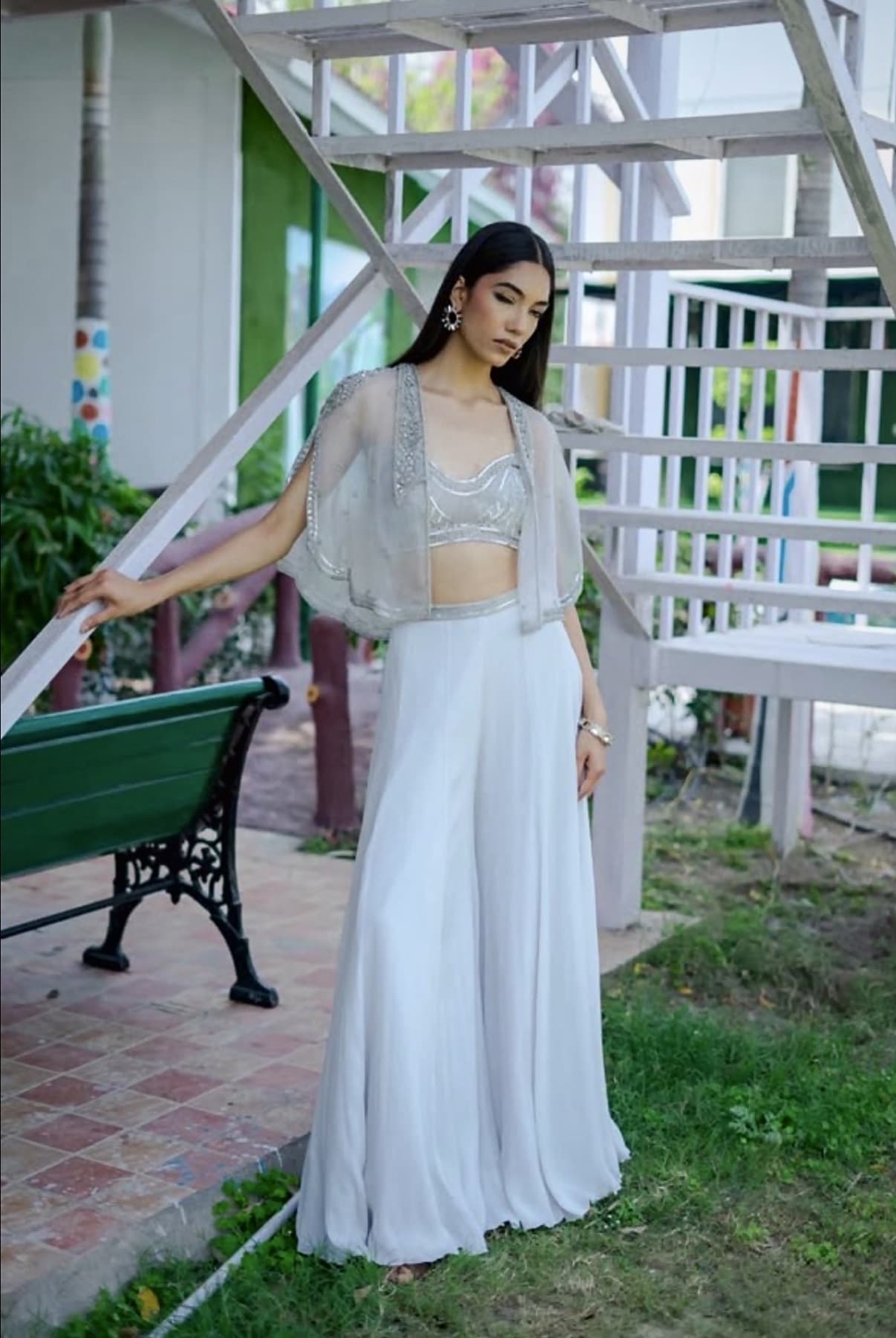 Silver Embroidered Cape Ensemble