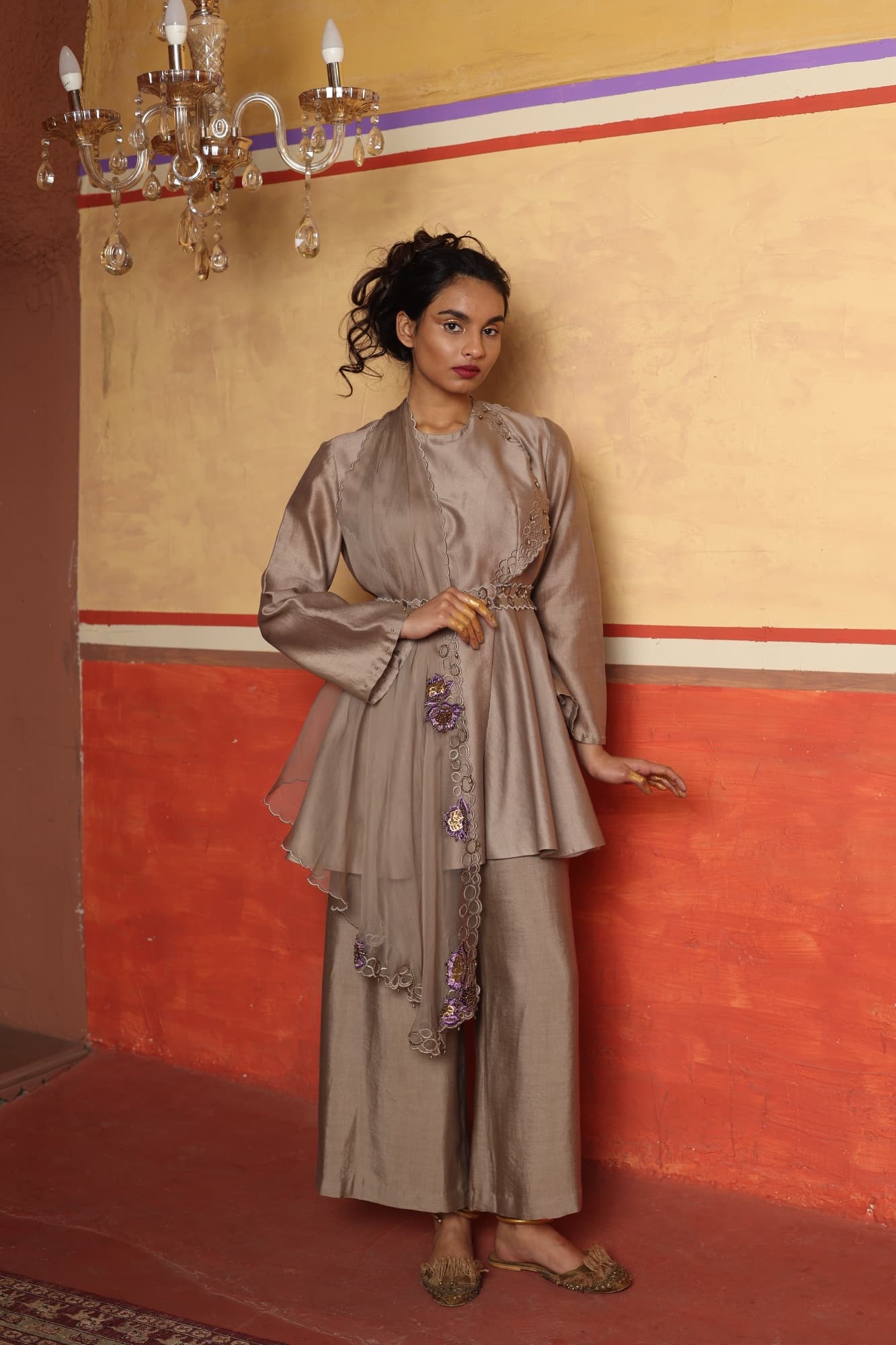 Taupe Structured Tunic & Draped Trousers