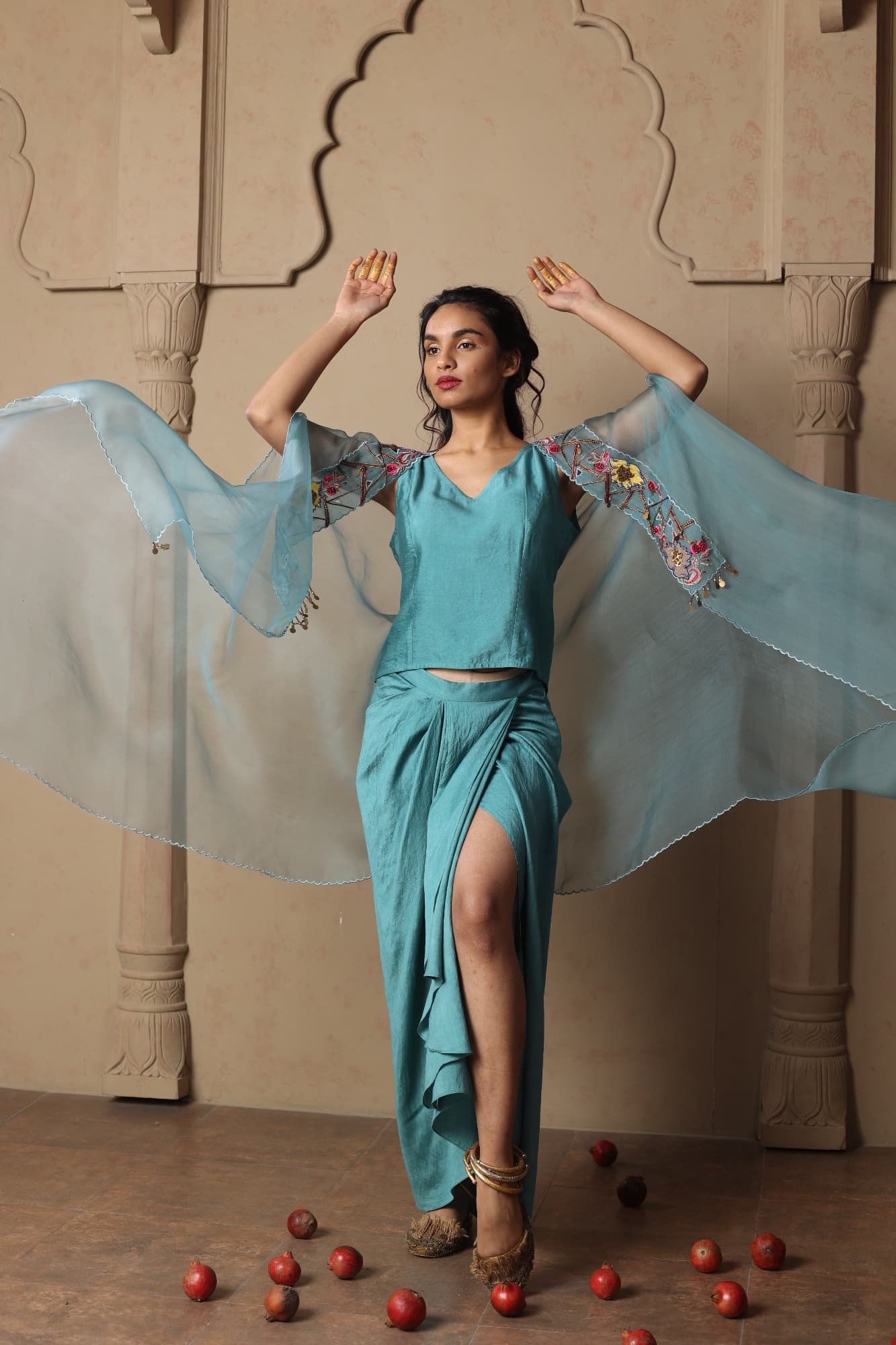 Turquoise Draped Co-Ord Set